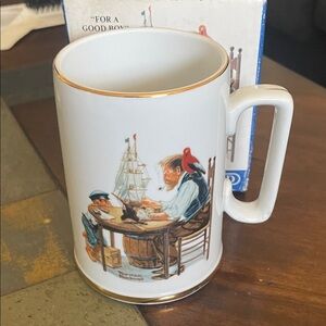 Norman Rockwell White Mug with Gold Accents